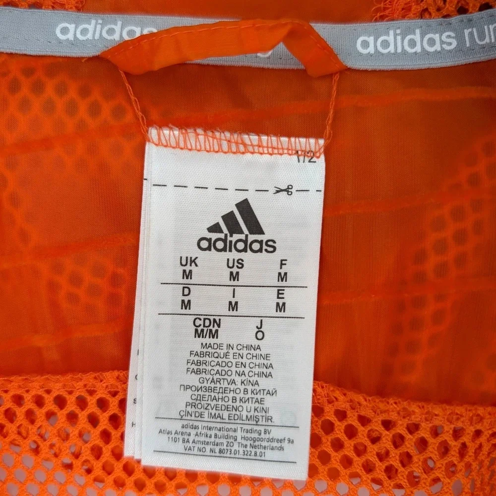 Adidas Running Jacket Bright Orange Hooded Lightweight Mesh Vent Windbreaker M